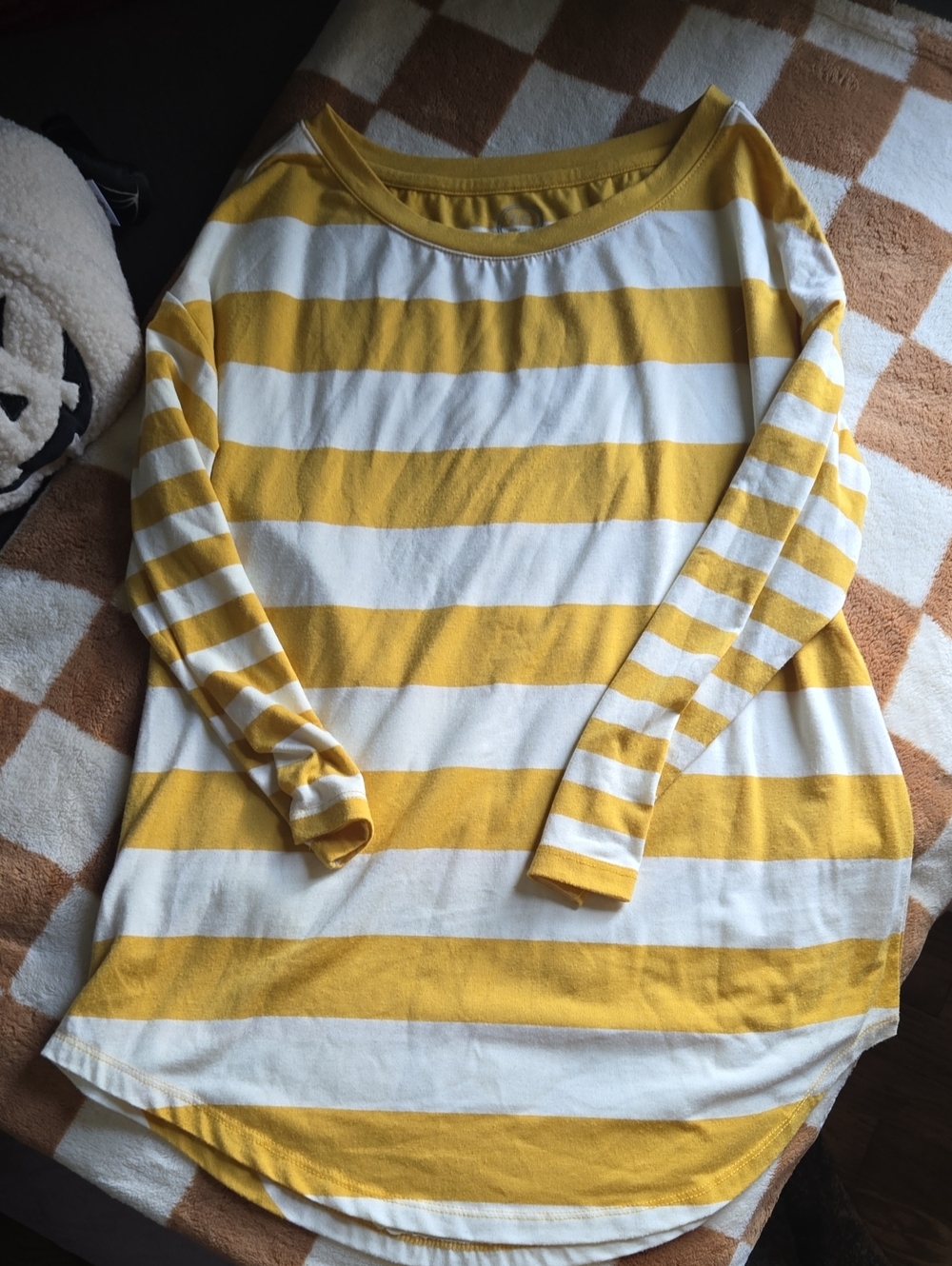 Maurices Yellow and White Striped Long-Sleeve Tee